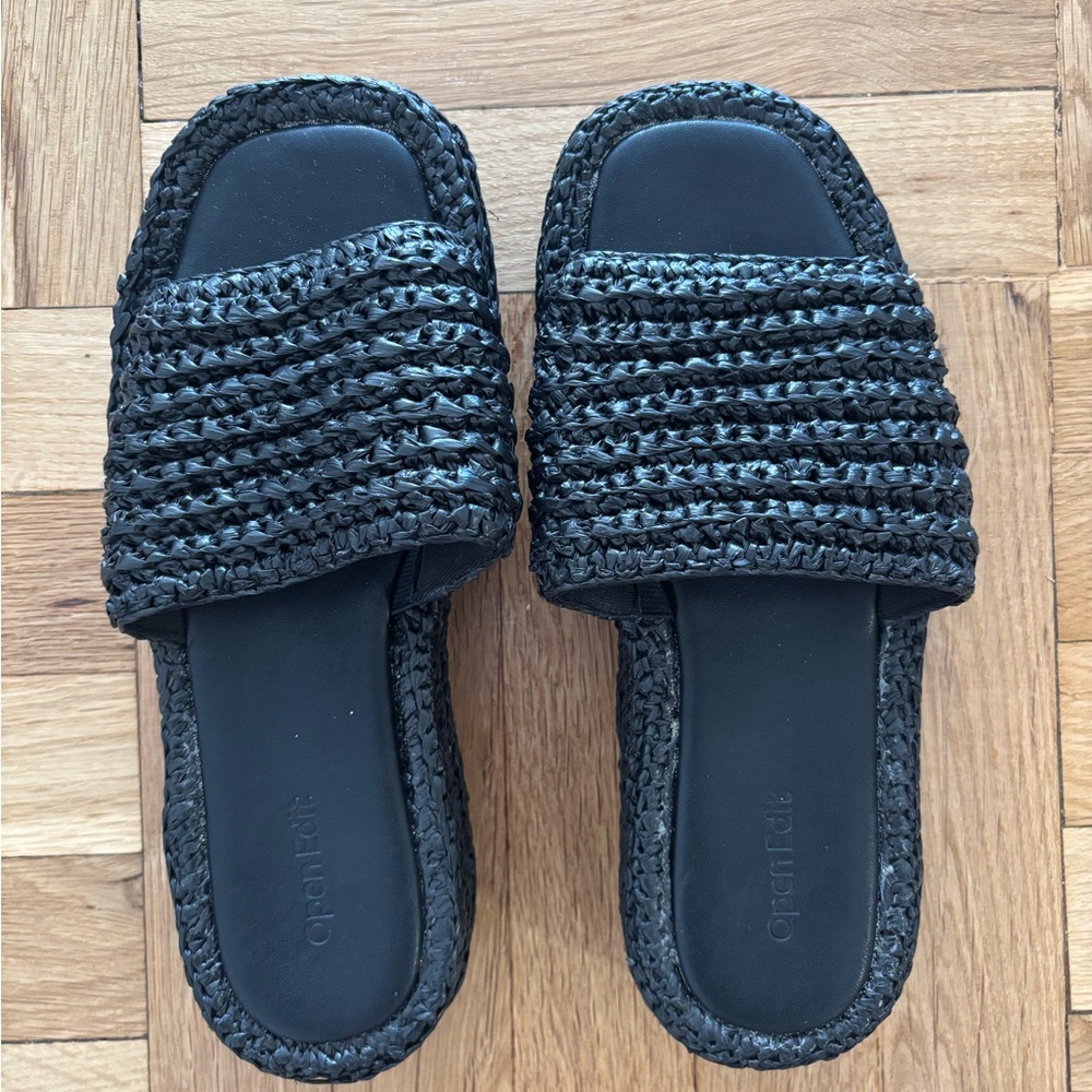 Black Woven Slide Sandals